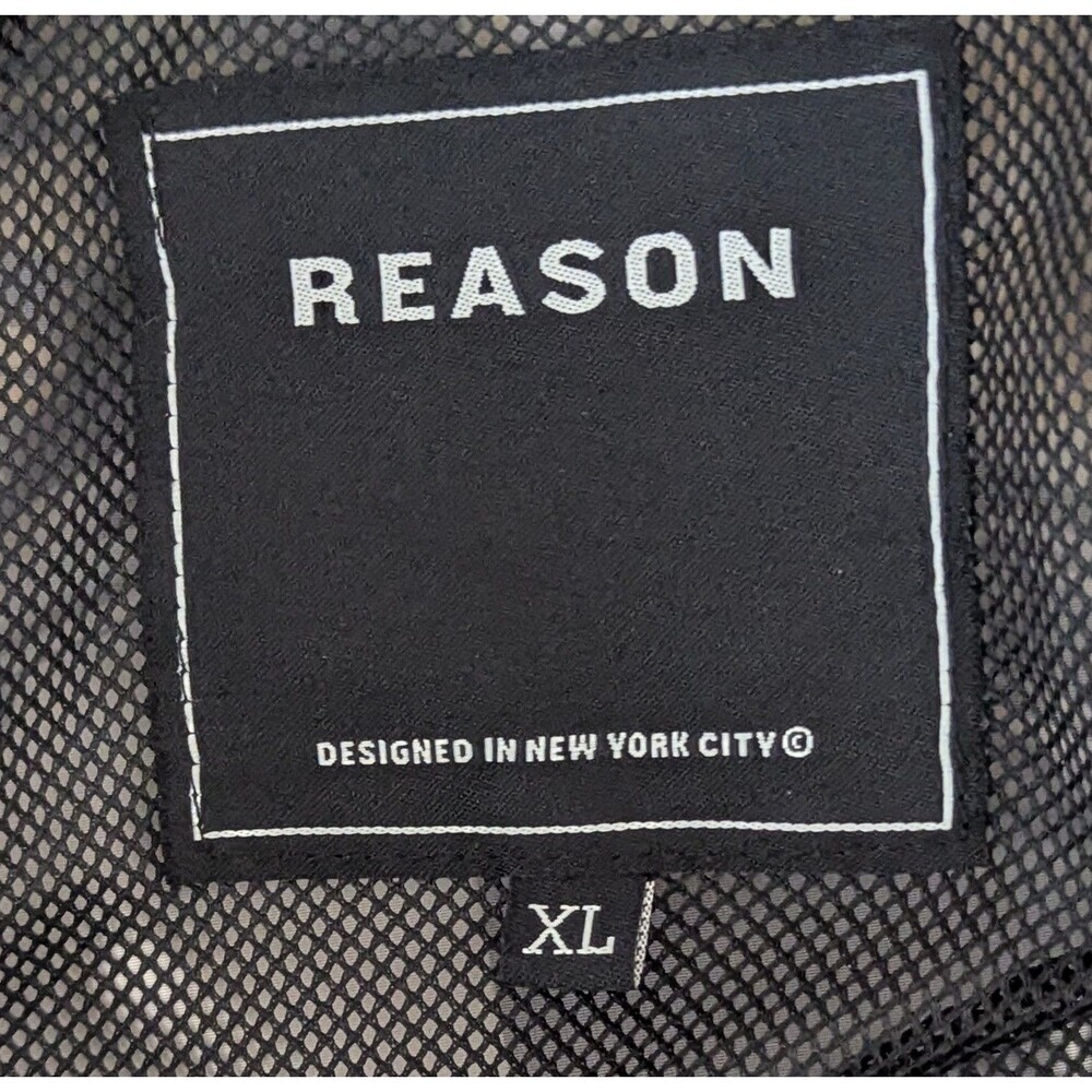 Reason Brand Baroque Chain Print Hooded Windbreaker Anorak Jacket XL Black Gold - Picture 6 of 7